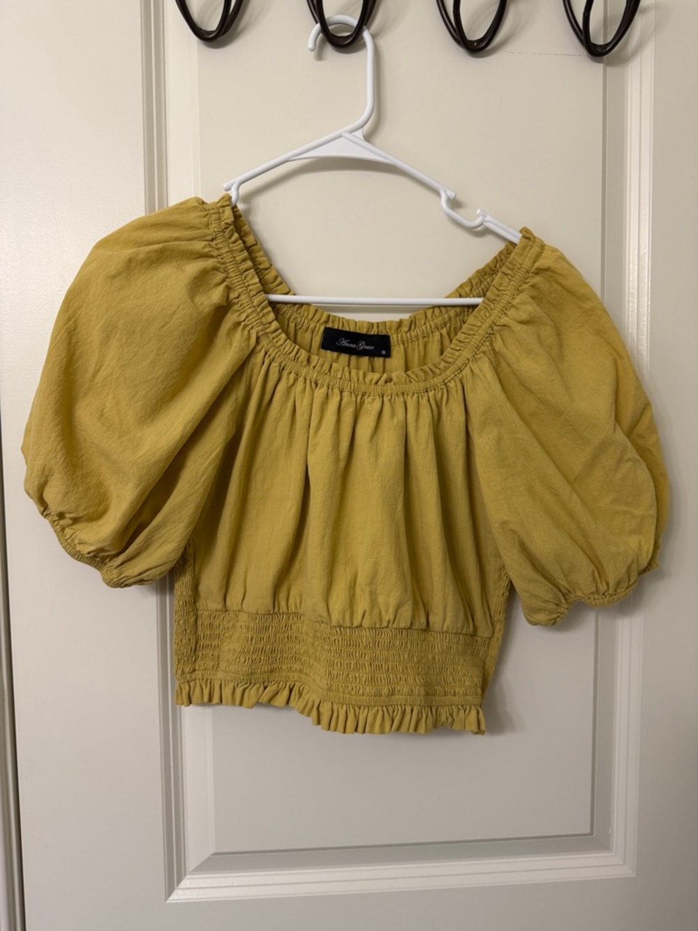 Anna Grace Mustard Yellow Puff Sleeve Cropped Top